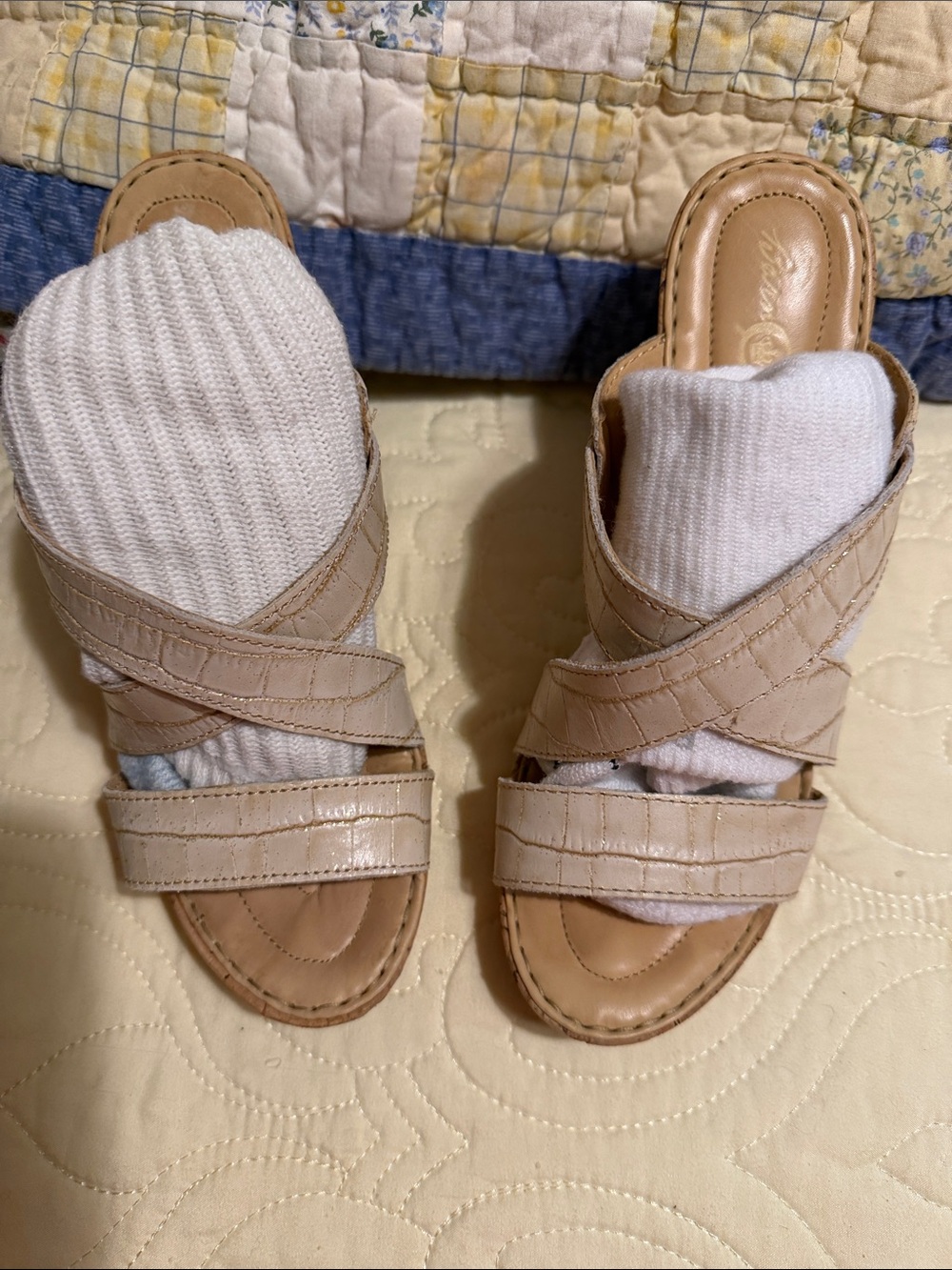 Born Beige Crisscross Slide Sandals